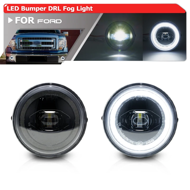 

For Ford F-150 2011-2014 Expedition Ranger 2in1 LED Front Bumper Driving Fog Light Replacements DRL Halo Daytime Running Light