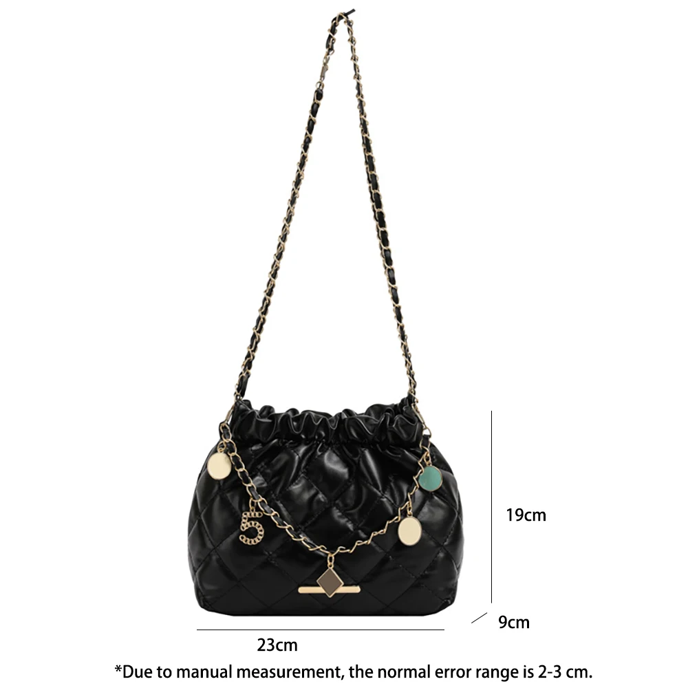 Women Chains Shoulder Bags Fashion Diamond Check Embroidery Thread Bucket Bag Luxury Designer Lady All-match Crossbody Bag