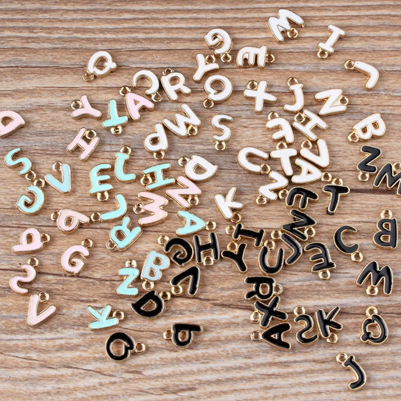 

130PC/lot 11mm black pink blue letter Pendant charm A - Z English Alphabet Hang charms Fit For DIY Necklace Keychains Making