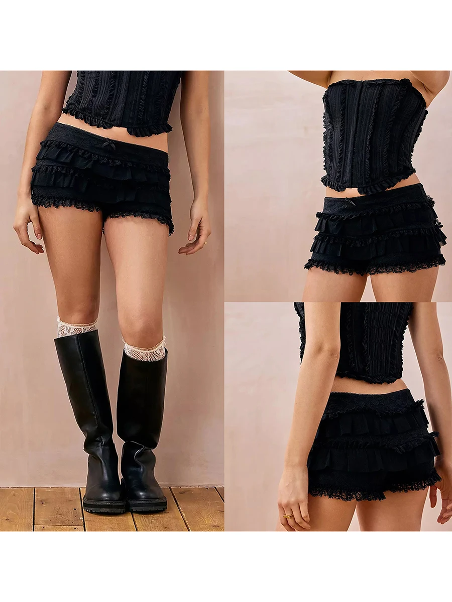 Frauen Lolita Spitze Bloomer Shorts y2k Sommer Rüschen gestufte Kürbis hose niedlichen geschichteten Höschen Halloween Hosen