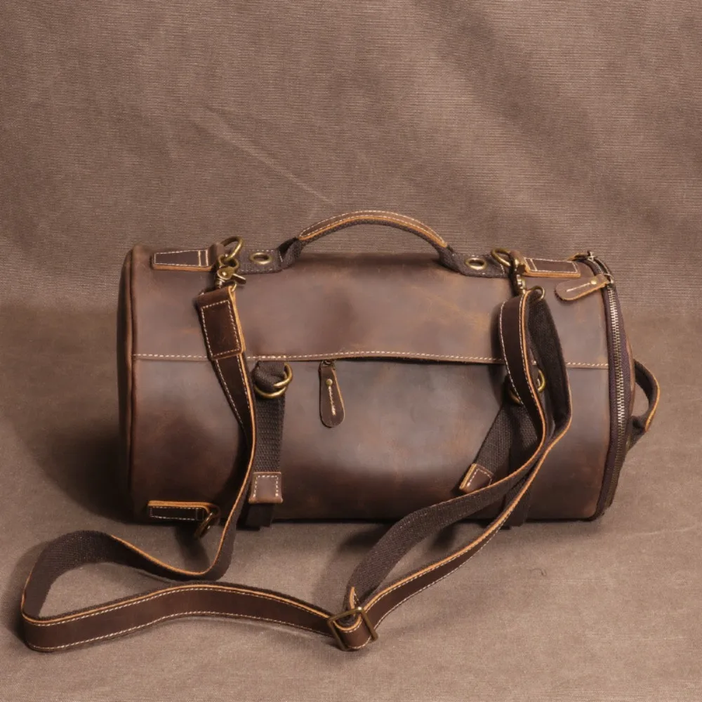 Men's Leather Backpack Large Versatile Capacity First Layer Simple Cowhide Fashion Travel Backpack Bucket OneShoulder Crossbody