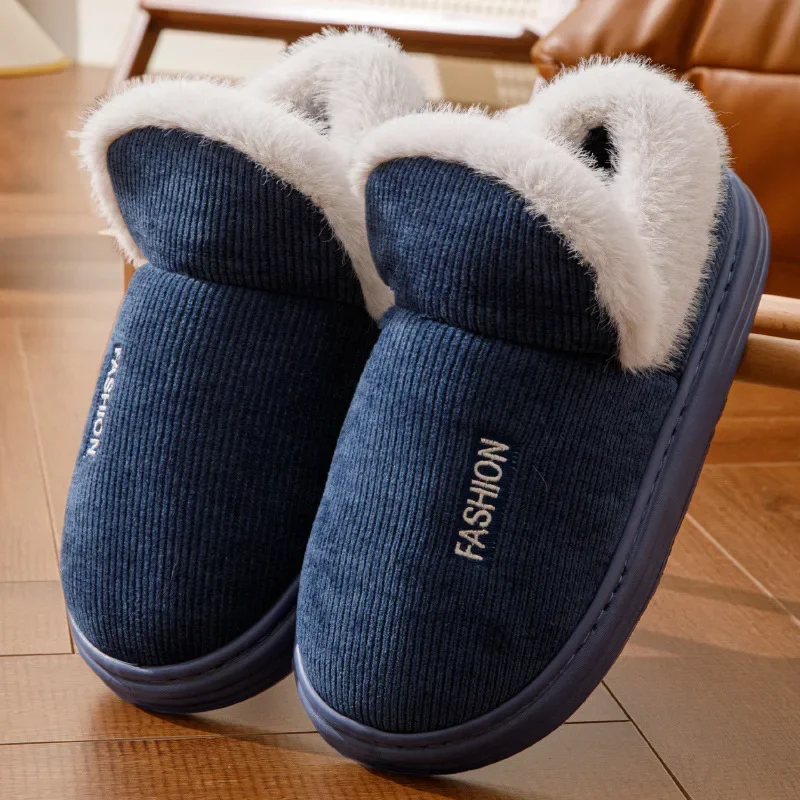 

New Big Size Men Winter Slippers Fashion Outdoor Women Cotton Shoes Bedroom Anti-Slip Home Warm Thick Sole Couples Furry Flats