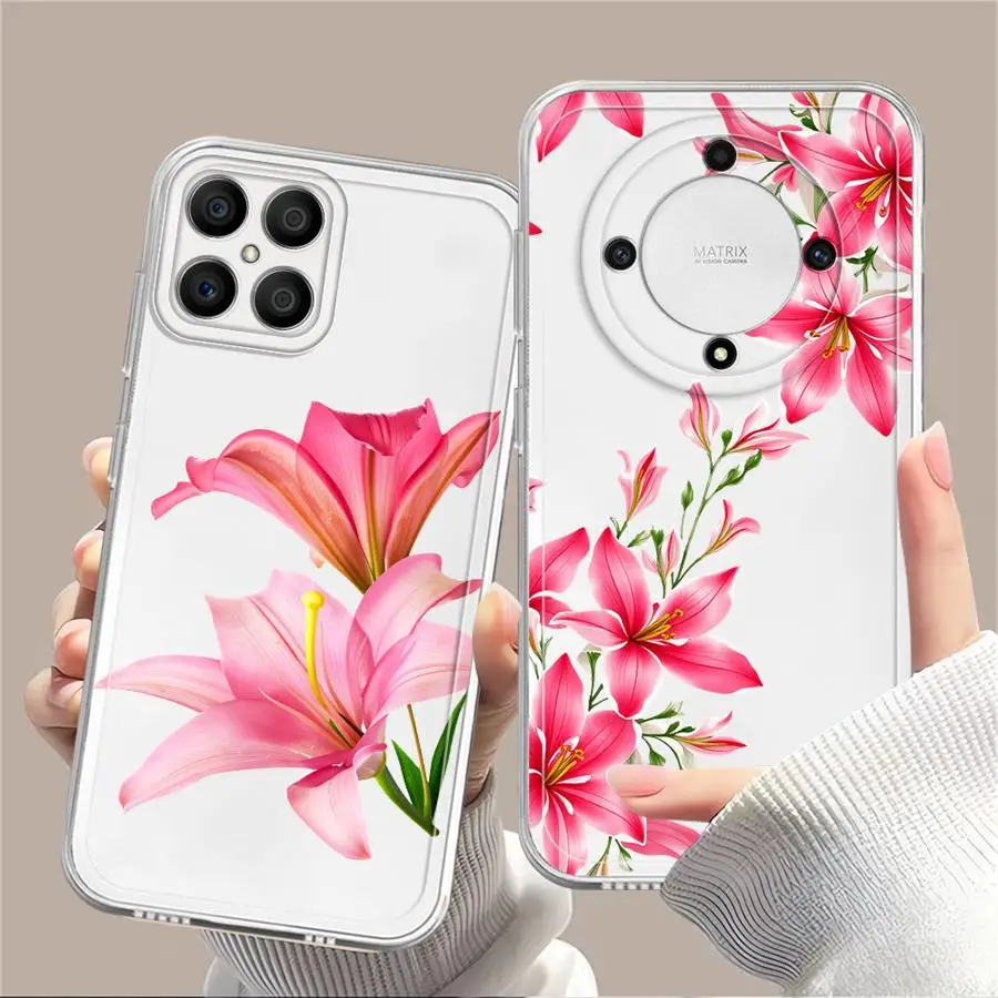 

Cherry Flower Print Clear Cool Case for Honor X8 X7b X8a 90 Lite X9b X8b X9a Soft Phone Cover