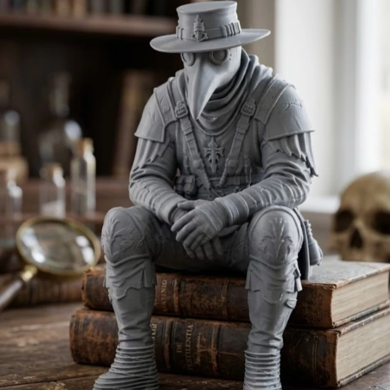 Plague Doctor Desktop Decoration Sitting Bird-Beaked Death Doctor Figurine Dark Academia Resin Craft