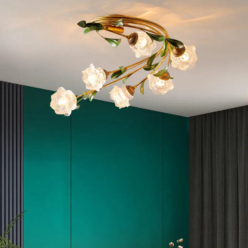 

French Ceiling Light Nordic Minimalist Modern Bedroom Restaurant Creative Countryside Flower Room Light American Retro Lighting