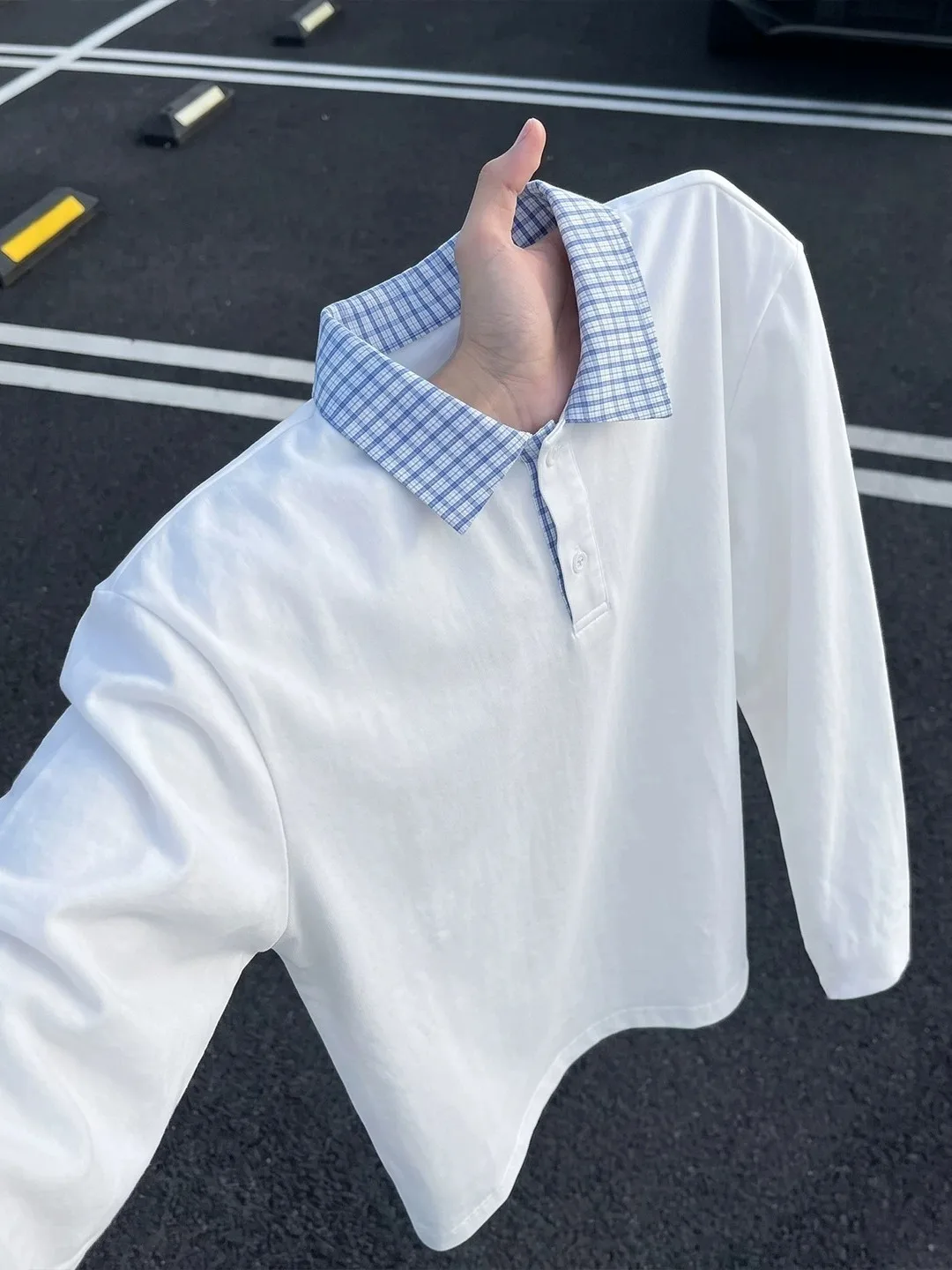 Korean Style Men's Long Sleeve T-Shirt Shoulder Padded Patchwork  Shirt Autumn Base Layer Shirt Sweatshirt Breathable Com...