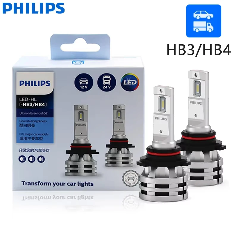 

Светодиодные лампы Philips LED 9005 9006 HB3 HB4 Ultinon Essential LED Gen2 24W LED G2 6500K, холодный белый свет, для автомобильных фар, 11005UE2X2, 2 шт.