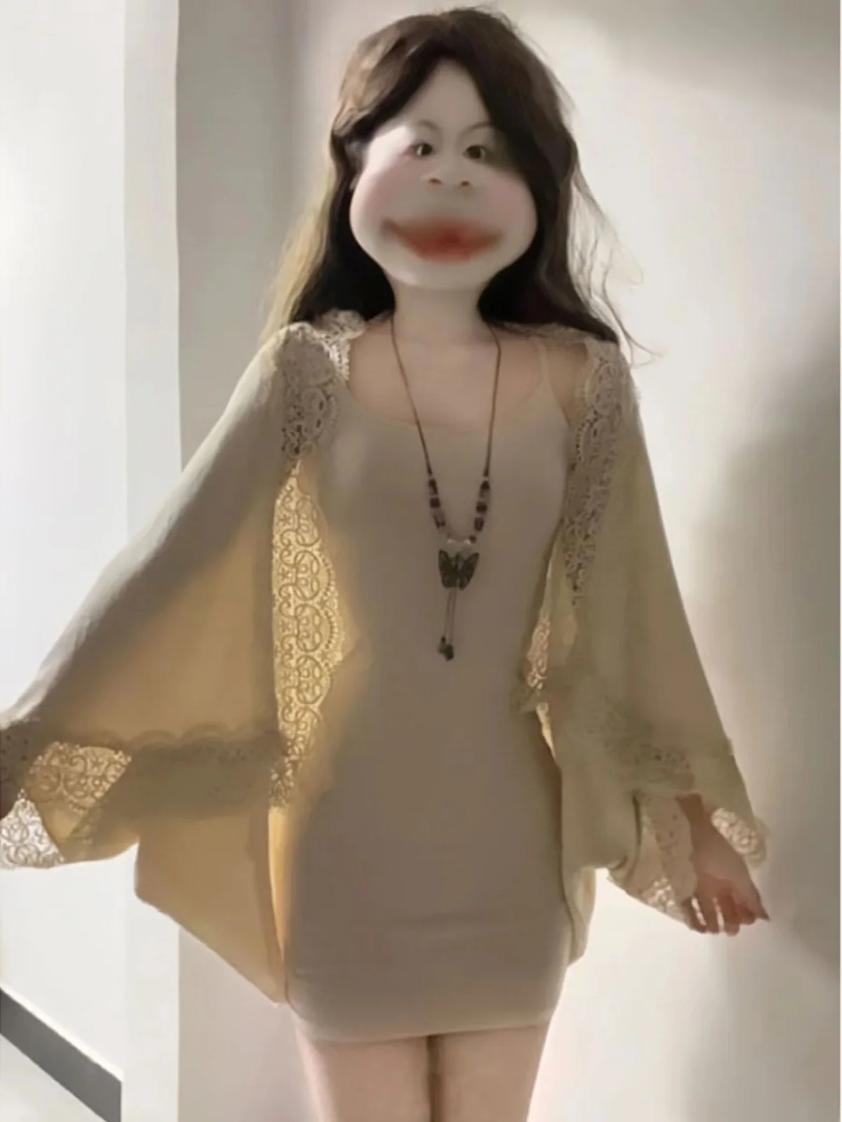 

Sexy Pure Desire Girl Short Sleeve Dress with Shawl Wrap Body Women Flavor Spring Fashion Two Piece Set Comfortable Cotton Ca...