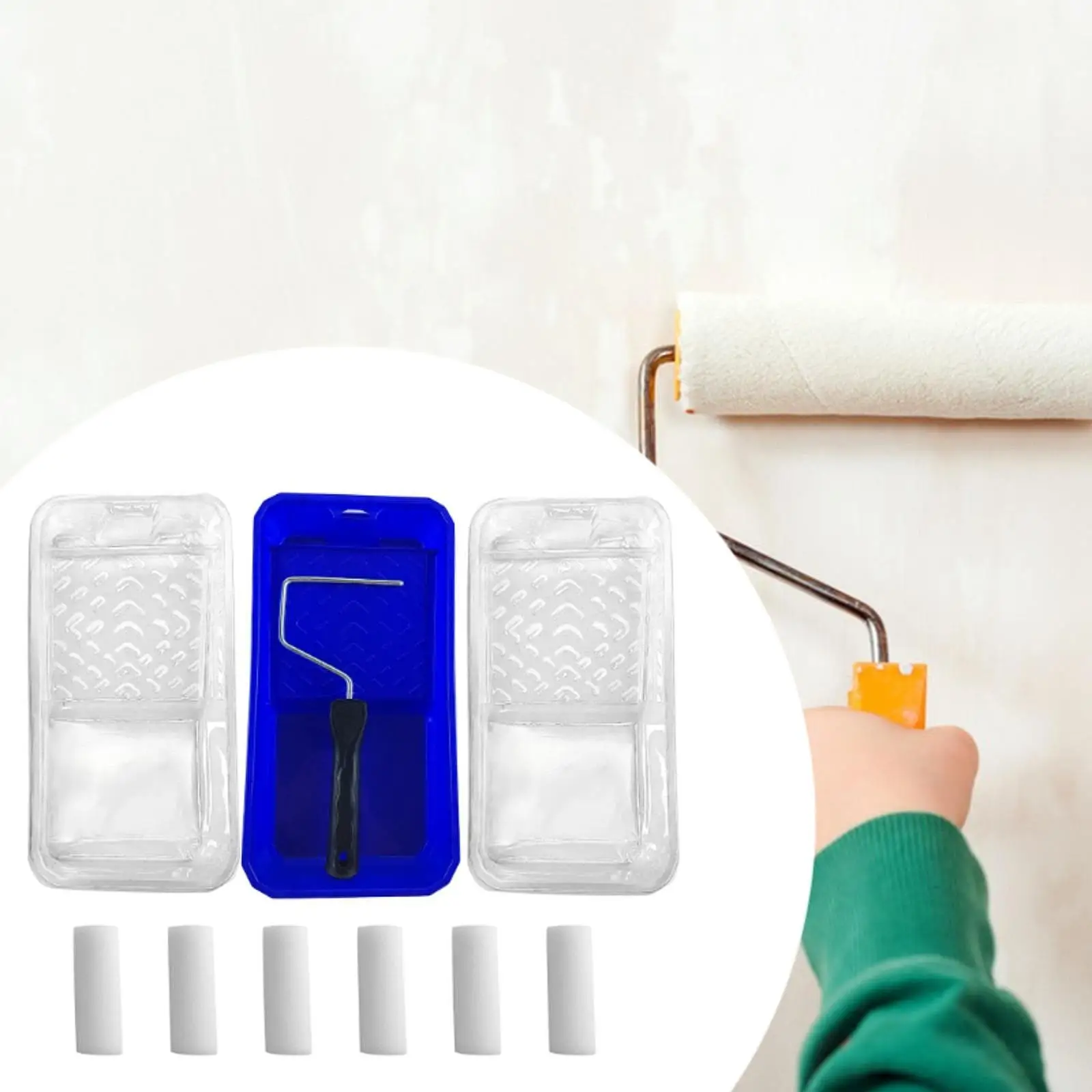 

Набор малярных валиков с лотком. Практичная внутренняя кисть. Прочная многоразовая кисть.