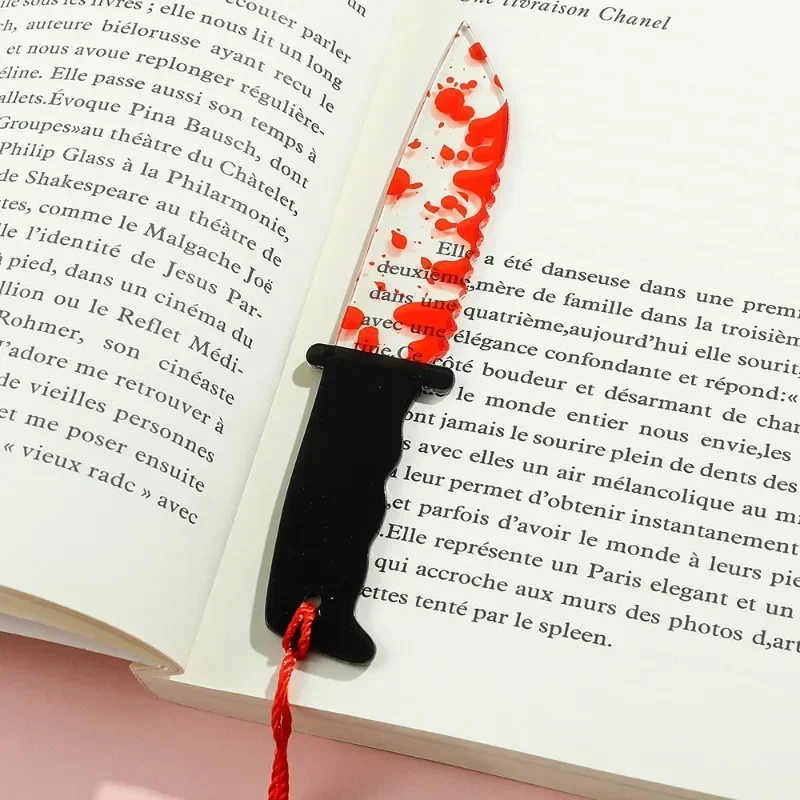 Clear Acrylic Bookmark with Tassel Creative Halloween Knife Reading Book Mark Student Supplies Funny Gift Reading Supplies