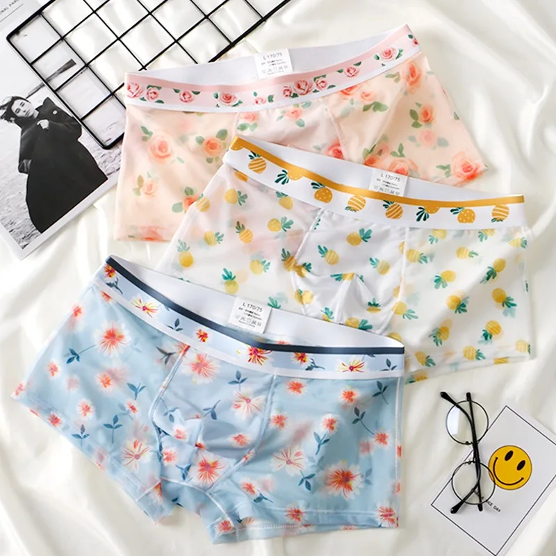 Men Ice Silk Boxer Briefs Spring Summer Thin Lightweight Breathable Loose Smooth Soft Elastic Comfortable Mid Waist Daily Casual view 5
