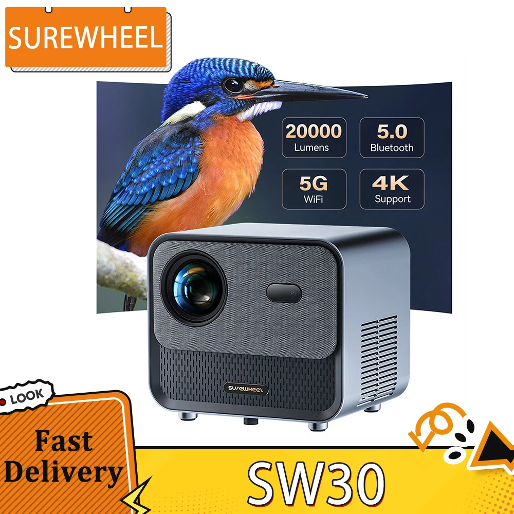 SUREWHEEL SW30 Projector Auto Focus Native 1080P 4K Support 220inch Display 5G WiFi & Bluetooth 5.0 12000 Lumens Smart TV System