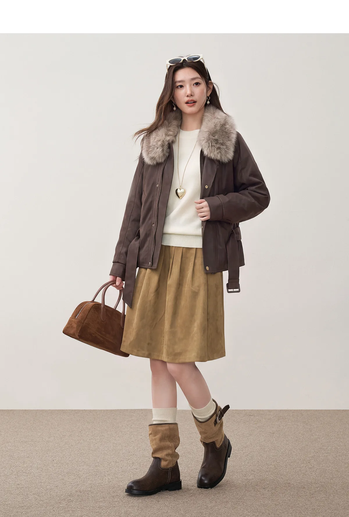 SENTUBILA Women Winter 90% White Duck Down Jacket 2026 Office Ladies Commuter Warm Faux Fur Hooded Belt jacket Woman W64YD8064