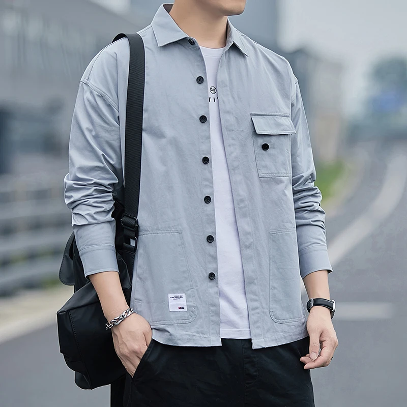 Spring And Summer Thin Casual Business Shirt Solid Color Loose Non-Ironing Multi-Functional Handsome Loose