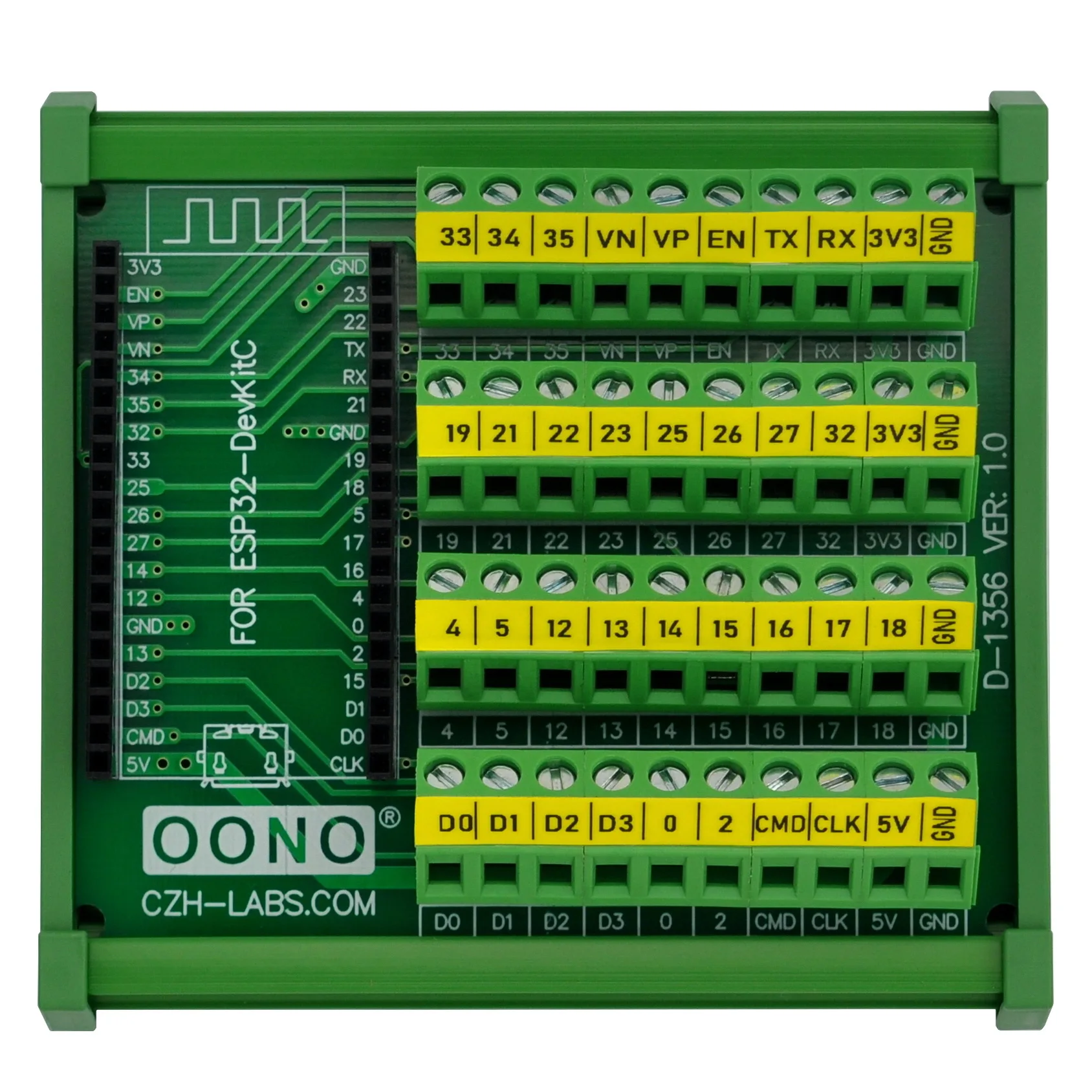 DIN Rail Mount Screw Terminal Block Breakout Module Board for ESP32-DevKitC