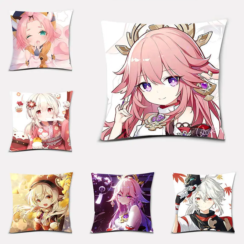 

Cute Genshin Impact Pillow Case for Girl Bedroom Kawaii Pillow Cover for Boy Kid Sofa Bed Couch Decorative Pillowcases Gift