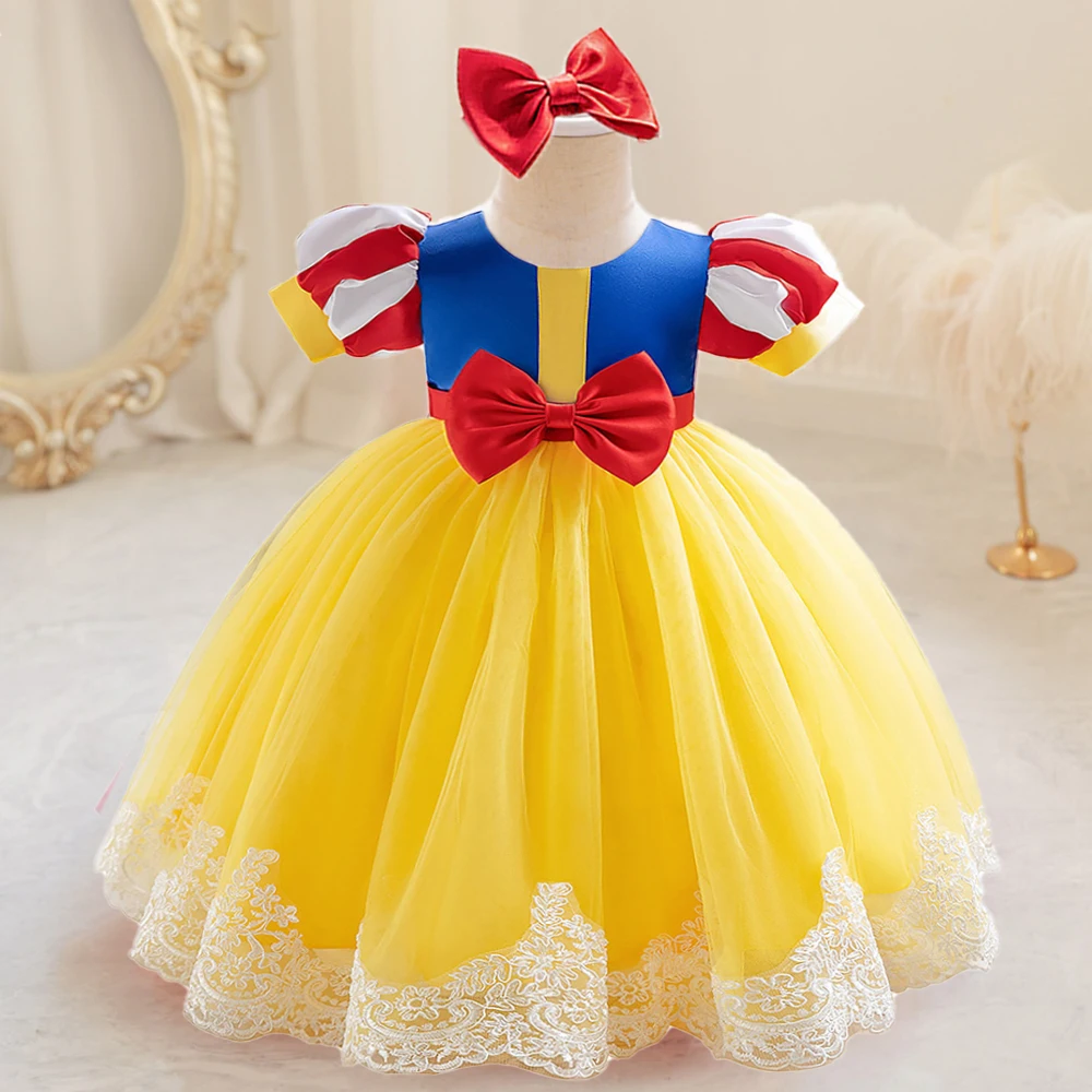 

Baby White Snow Princess Cosplay Costume Halloween Carnival Toddler Tulle 1st Birthday Party Girls Dress Bow Wedding Prom Gown