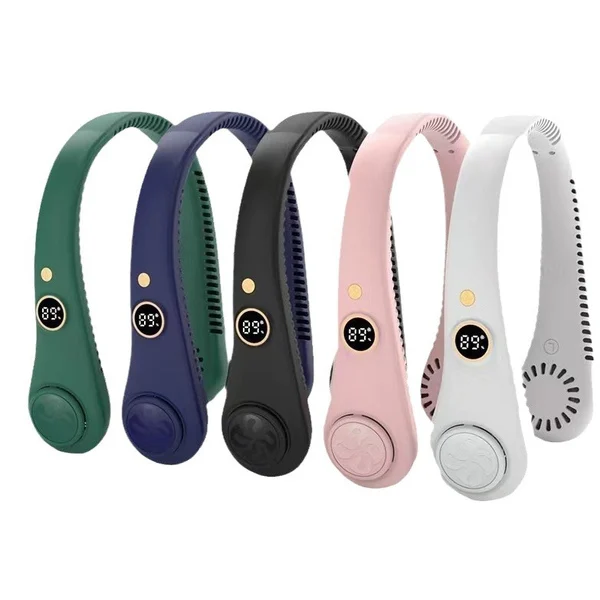 Rechargeable Electric Fan Digital Display Hanging Neck Fan Bladeless Design Electric Fan Bladeless Neckband Fan USB Rechargeable