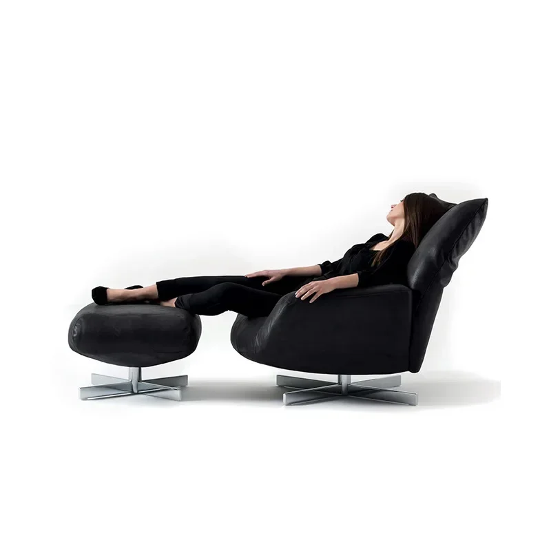 Petal chair first layer cowhide, leisure chair balcony leather sofa chair