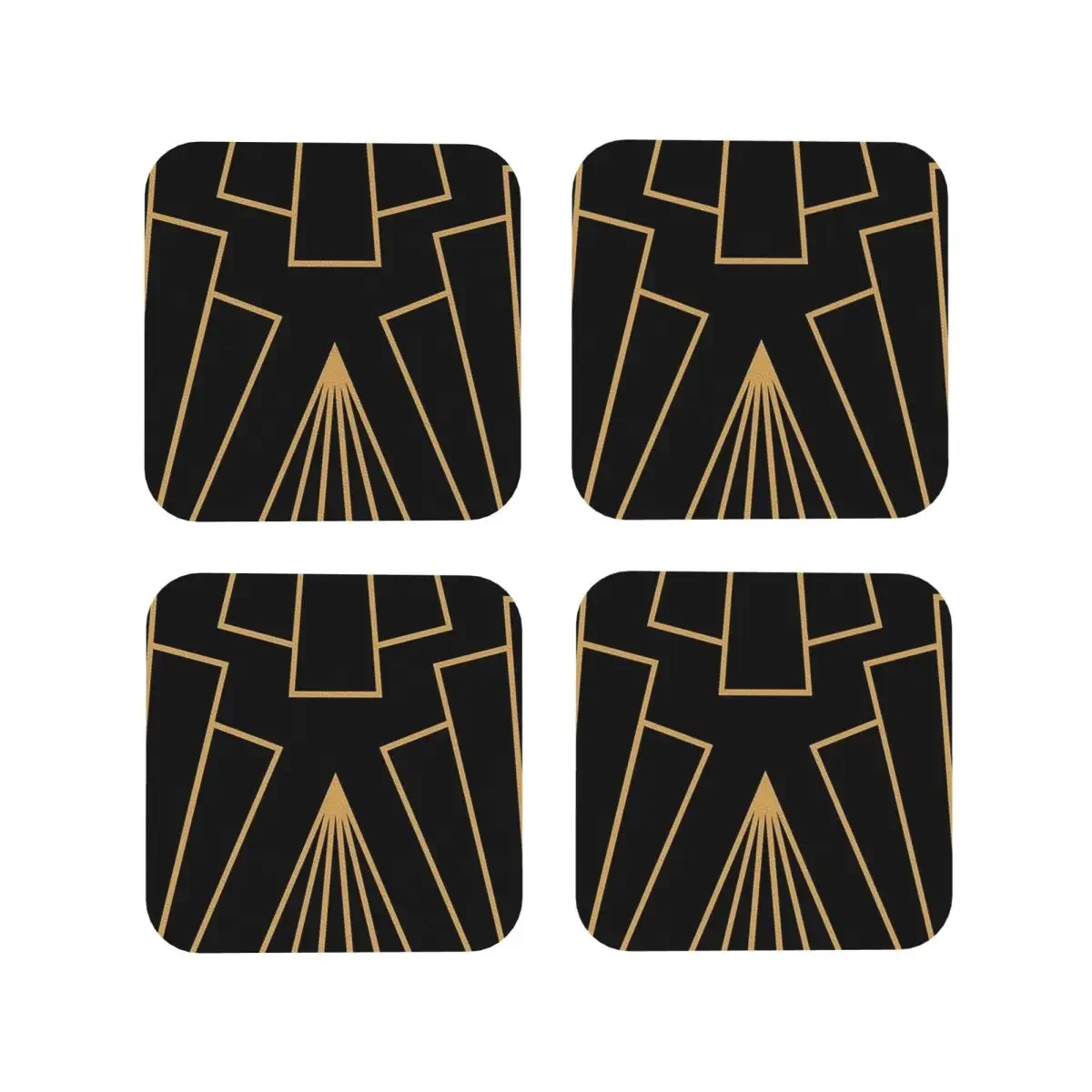 Gold And Black Art Deco Pattern Coasters Kitchen Placemats Waterproof Cup Coffee Mats For Decor Home Tableware Pads Set of 4