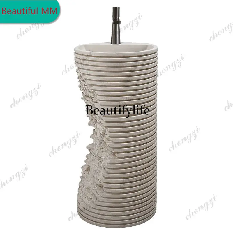 

P182 P182 Japanese-style wabi-sabi wind pillar basin artificial stone wash basin striped design creative hotel