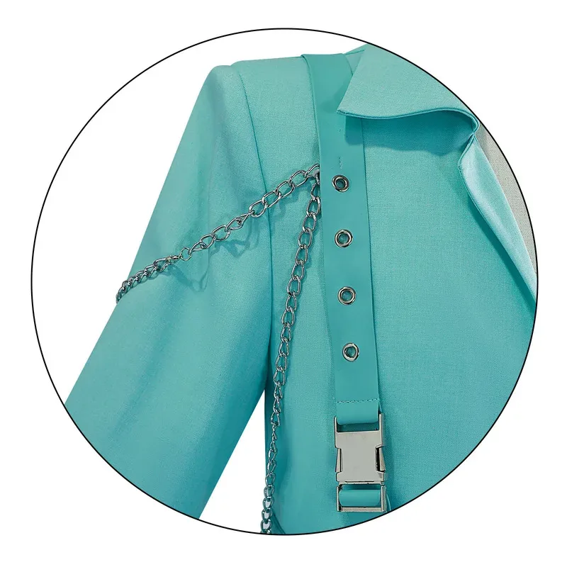 أنيمي الغريبة المرحلة لوكا استيعاب الخصر انقطاع السترة وميض ذهب زي شعر مستعار تأثيري أداء الزي الرجال المعبود ملابس للحفلات