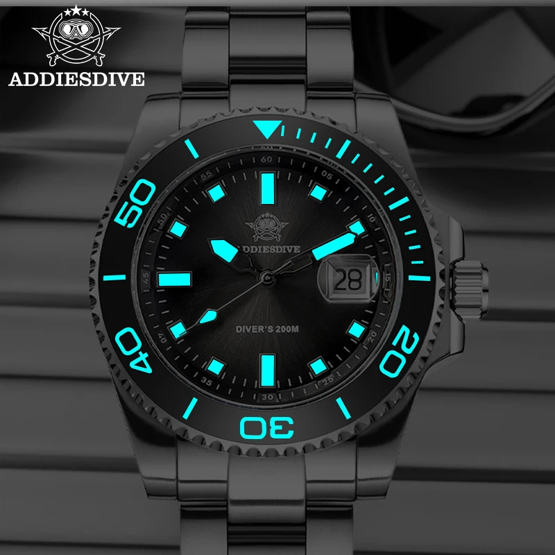 ADDIESDIVE Quartz Watches 41mm Gradient Rotatable Bezel Watch For Men New AD2089 BGW9 Luminous Stainless Waterproof Diver Watch