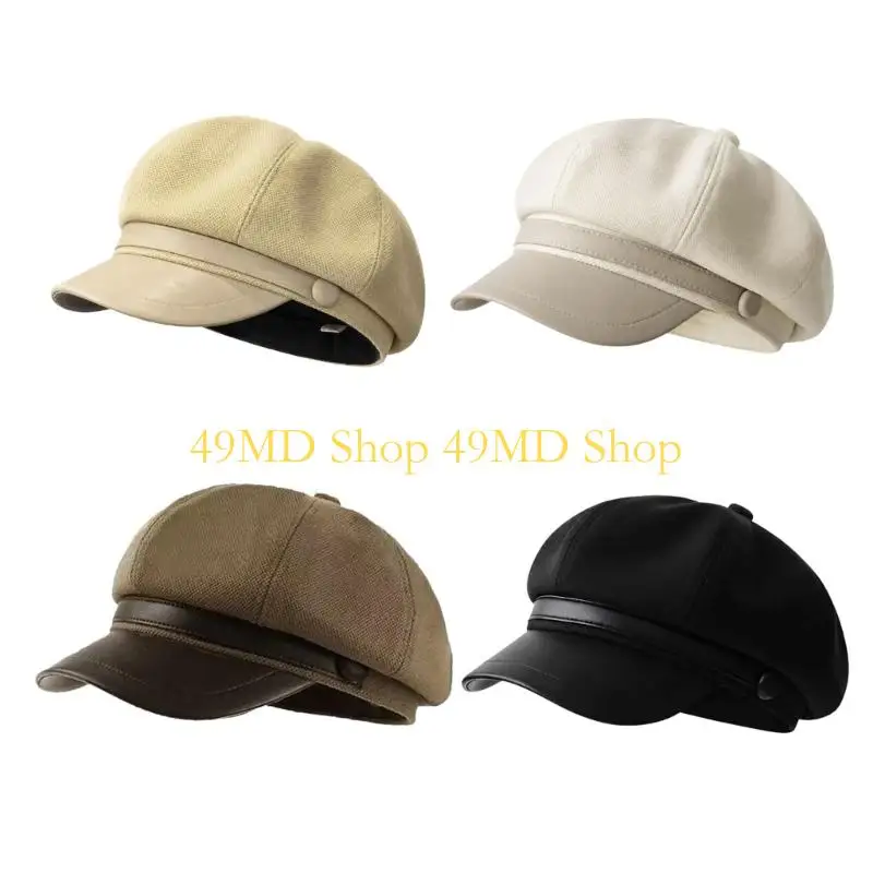 49MD Warm Octagonal Cap with Eight-Panel Button Detail for Women Girl Street Wear