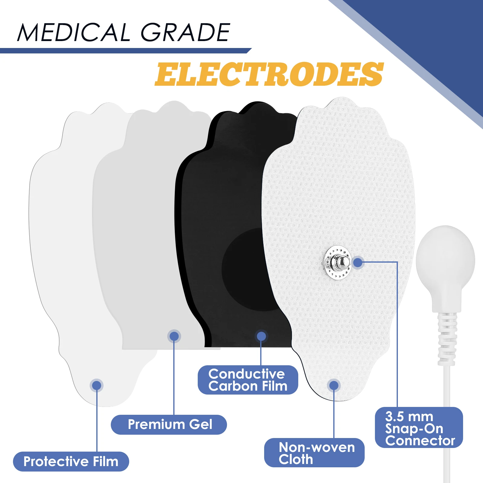 20 Electrode Plate Combination Set Premium TENS Unit Replacement Pads - Snap-on Electrodes for Pain Relief Muscle Stimulatio