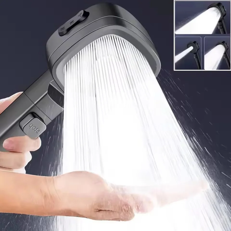 

3-режимная насадка для душа, экономия воды под высоким давлением, регулируемый распылитель для водного массажа с одной кнопкой, аксессуары для ванной комнаты