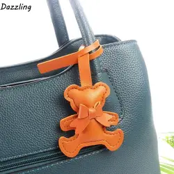Lovely Car Key Holder Bow Bear Keychain Fashion Soft PU Leather Keyring Colorful Creative Cartoon Bag Pendant Birthday Gift