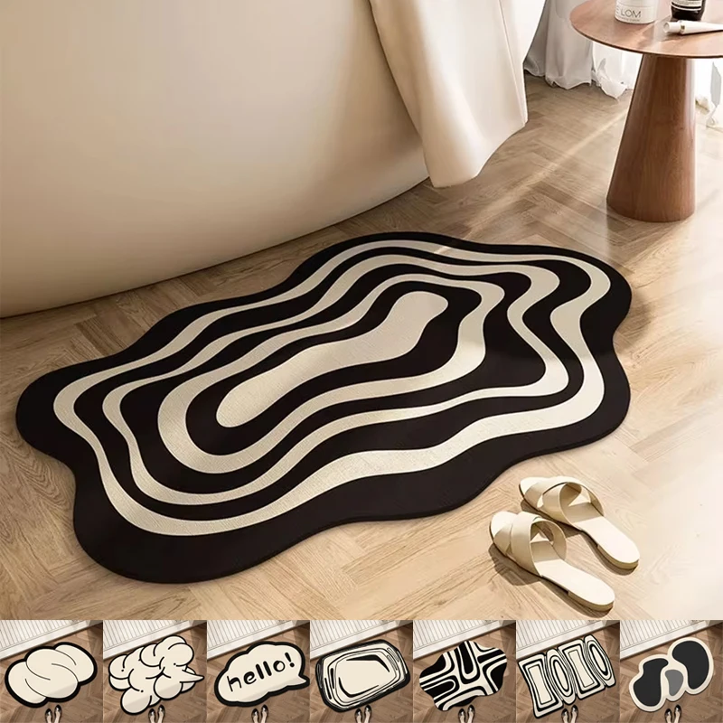 Irregular Carpet Living Room Bedroom Home Decoration Modern Rug Black White Floor Mat Entry Doormat Area Rugs Machine Washable