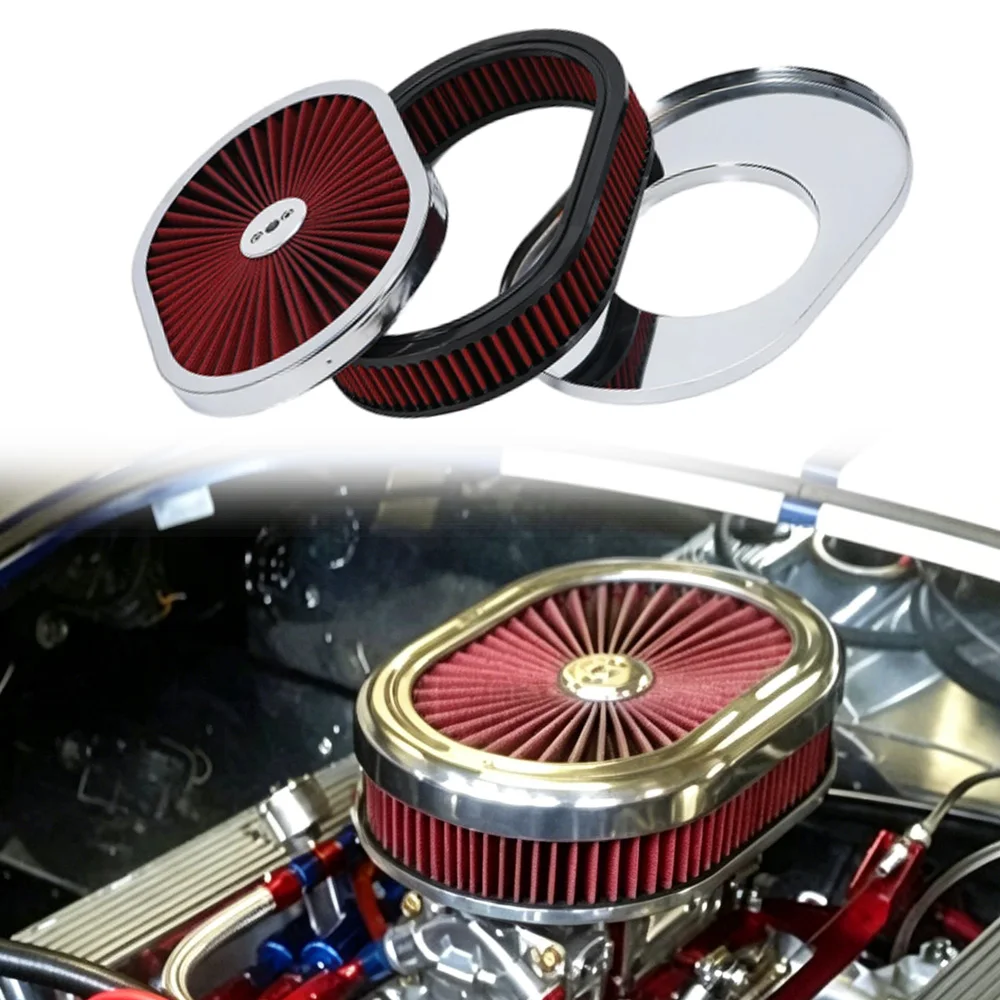 Pour Chevrolet Camaro Impala GMC Sierra Ford Mustang Torino Dodge Charger Plymouth Barracuda Ensemble de filtre à air ovale 12" x 2"