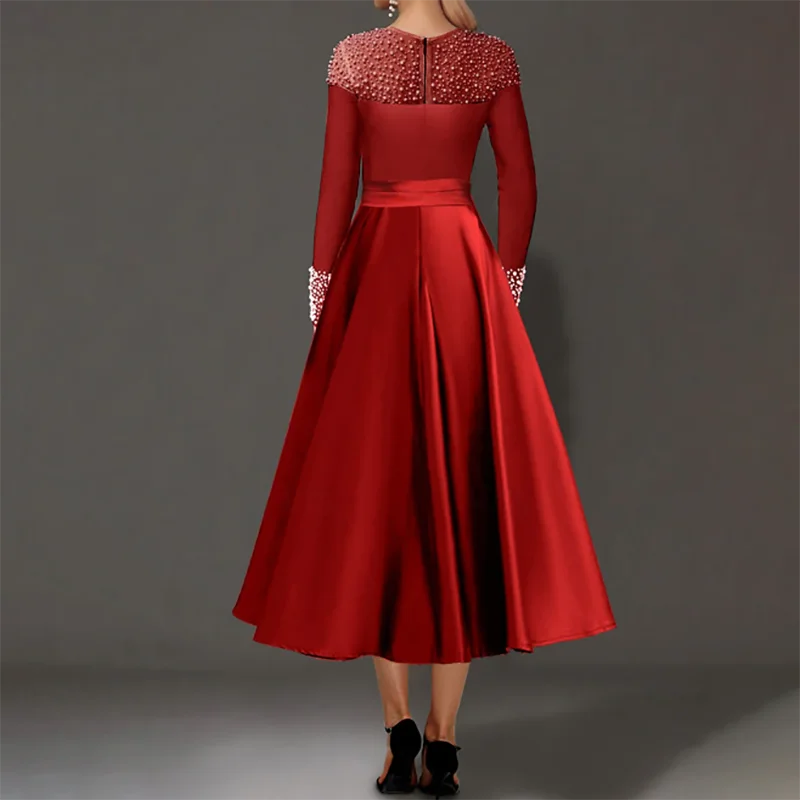 Customized Long Sleeves Evening Dresses Wine Red A-Line Floor-Length Satin Women Formal Gowns Cuff With Rhinestones