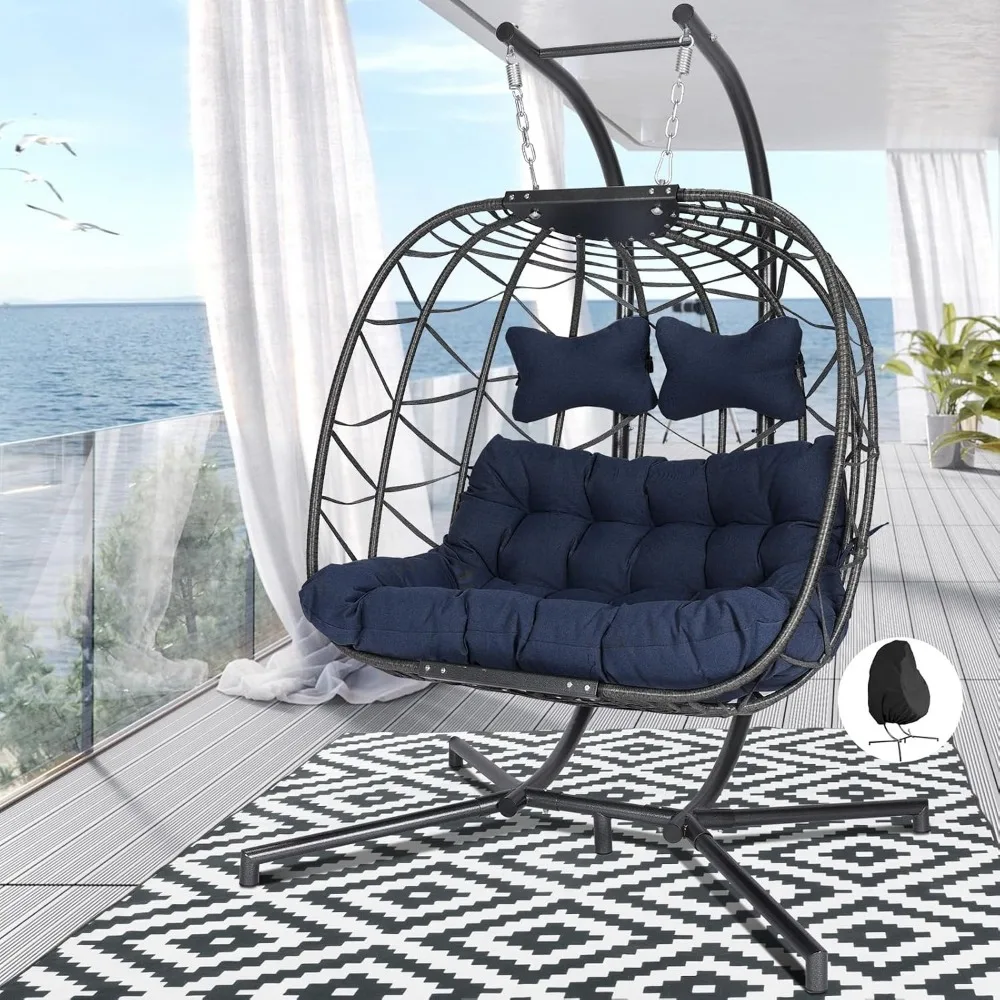 

Indoor Outdoor Hammock Double Hanging Egg Chair with Stand, Foldable Large 2 Person Swing Chair, Hammock