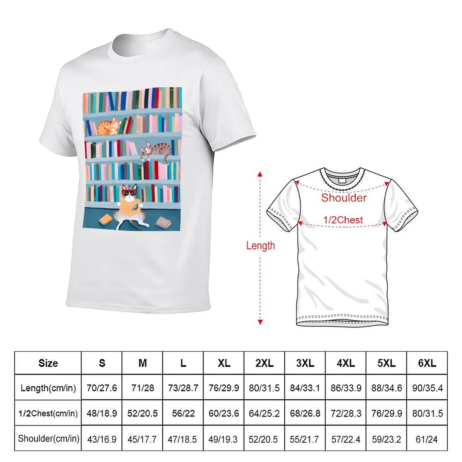 Cats in the Library T-Shirt man t shirts high quality luxury brand man t shirt cotton high quality T-Shirt