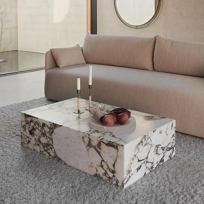 Nordic Living Room Modern Luxury Center Coffee Table Set White Green Black Marble Stone Rectangle Marble Plinth Coffee Table