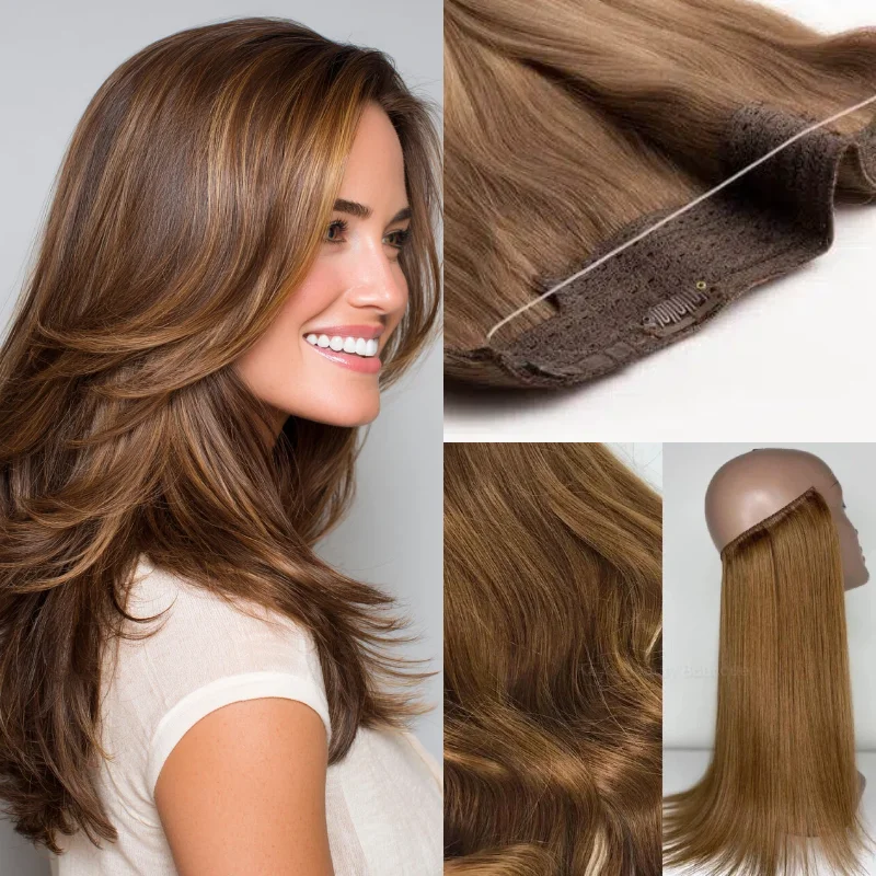 Human Hair Fish Line Extension One Piece Clip In 24inch Color 1B #2 #4 In Stock Wholesale Dropship Hair Weft