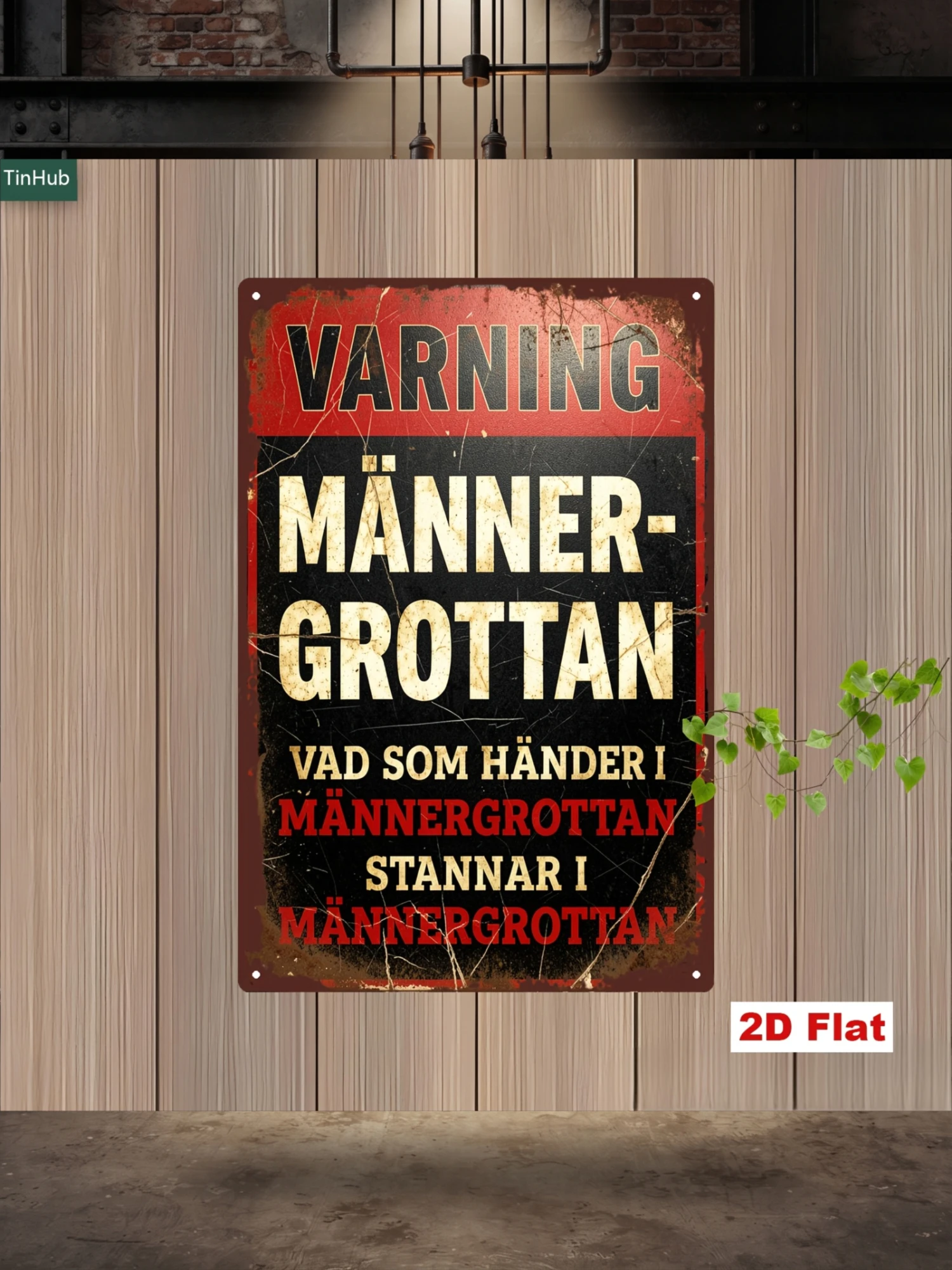 2D Flat 1pc Vintage Swedish Metal Sign, 7.87X11.81inch Iron Wall Art, Men'S Cave Humorous Quote Design, Classic Red And Black Retro Industrial Style Wall Decor, Suitable for Home Garage Bar Game Room Cafe Tin Wall Decoration, Fun Slogan Iron Sign