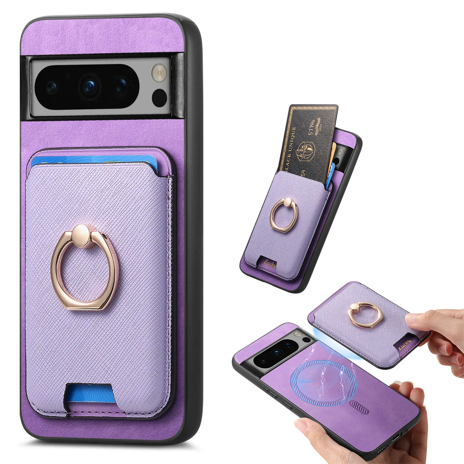 2 in 1 Detachable Cards Bag Wallet Leather Case For Google Pixel 9 Pro 8 8A 7 7A Magnetic Ring Holder Purse Bag Stand Cover