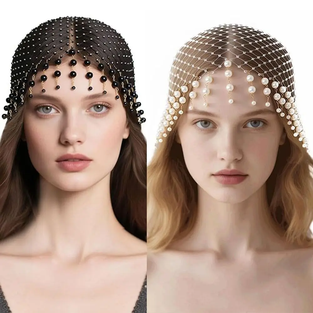 New Soft And Secure Pearls Tassels Hair Hat Exquisite Handmade Pearls Tassels Headwear Hollow Out Designs Women Hat For Ladies