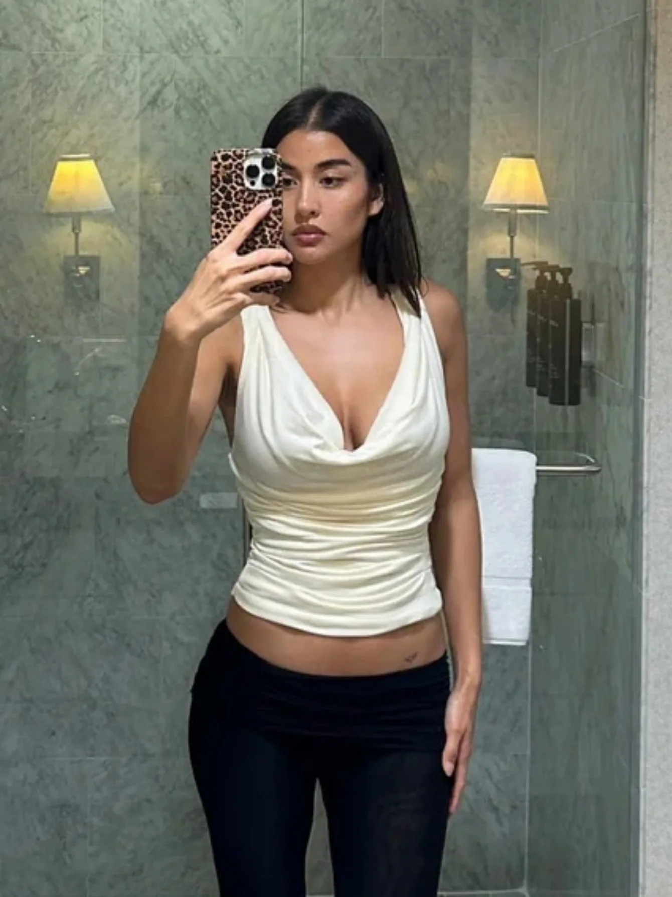 

Y2K Style V-Neck Sleeveless Fitted Tank Top, Sexy Bodycon Cropped Cami