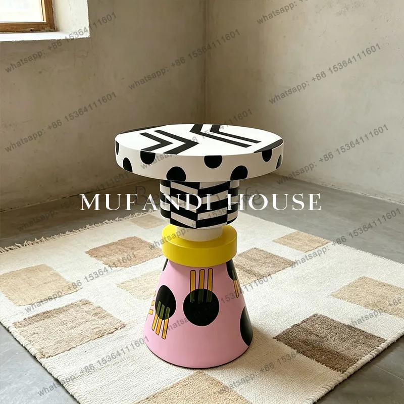 Memphis wind dopamine stacking edge few polka dots stripes contrasting color creative living room bedside corner few