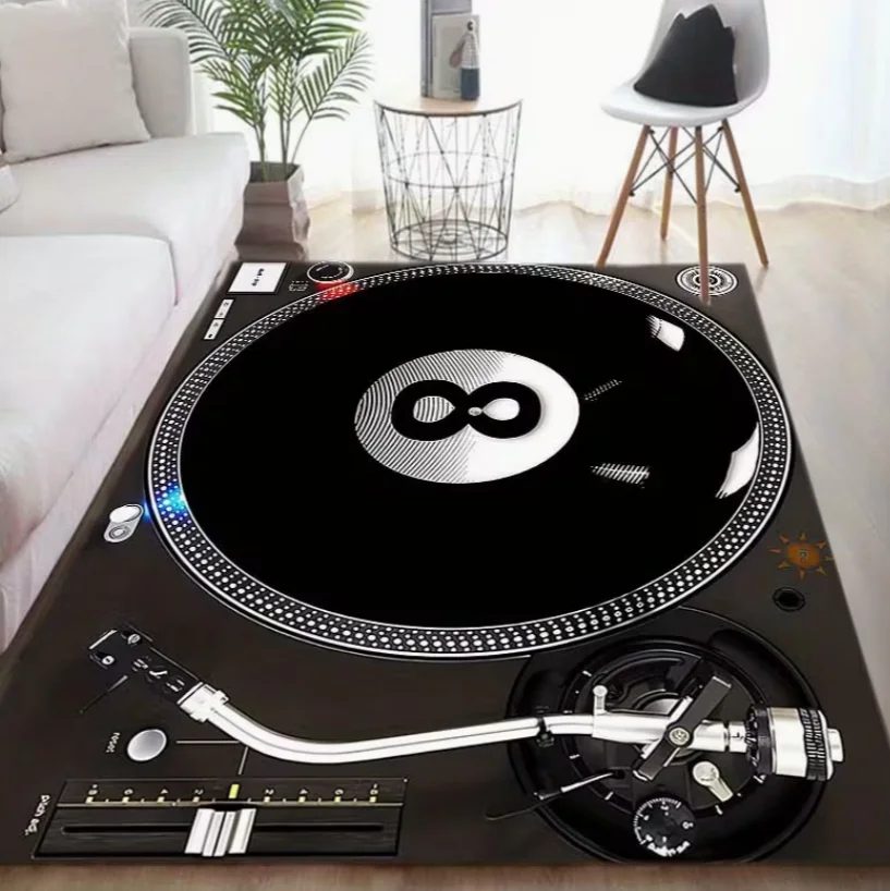 1pc Vinyl Record Player Design Non-Slip Area Rug Turntable Illustrations Perfect for Bedroom, Living Room, or Home Office Decor