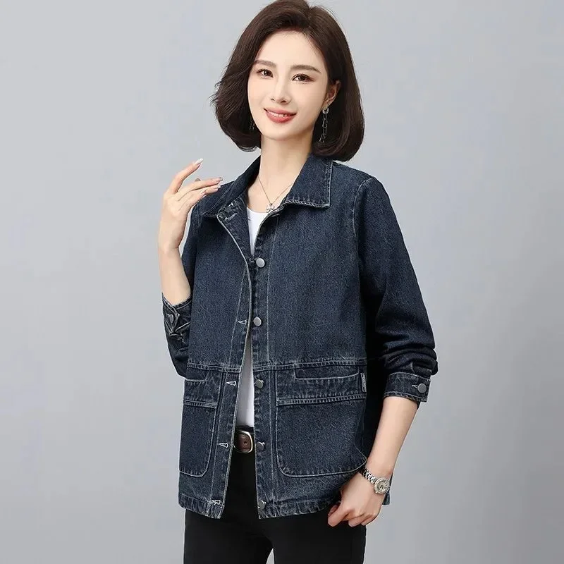 Denim Jacket Loose New Style Spring and Autumn Western Style Jacket for Middle-aged Casual Short Cut Anti-aging top JJ1062