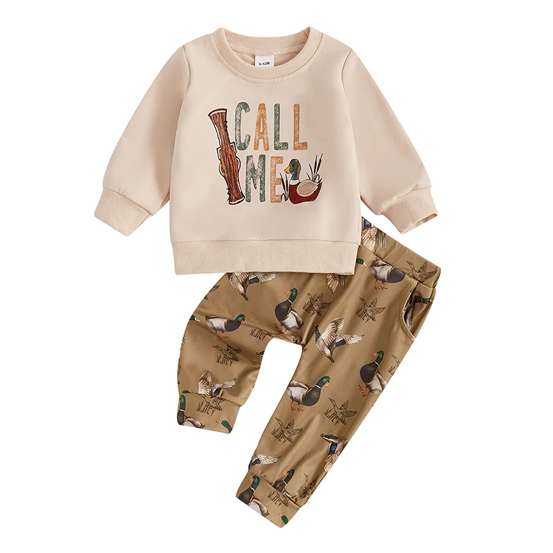 

Toddler Boy Pants Set Duck Print Long Sleeve Sweatshirt Pocket Long Pants Outfits