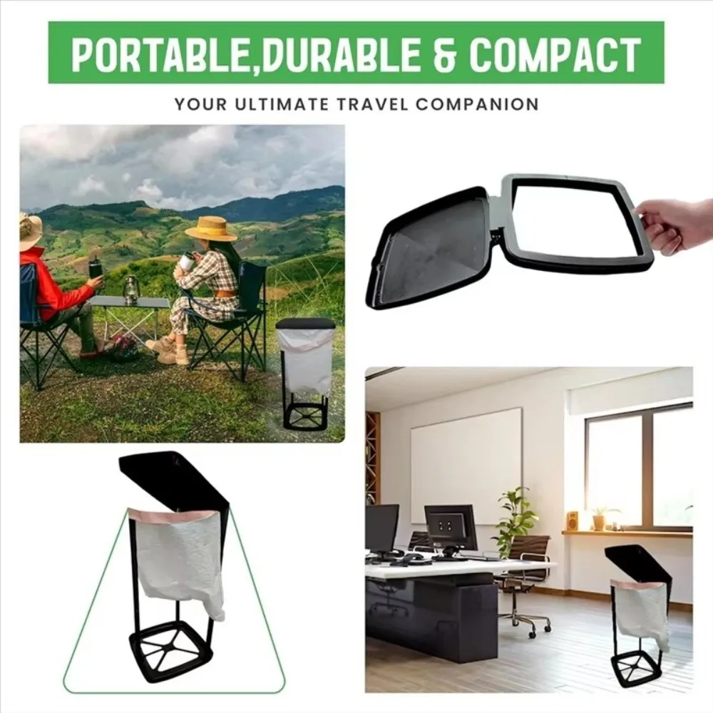 Adjustable Height Garbage Bag Holder ABS Plastic Foldable Retractable Telescopic Trash Can Rack with Lid Black Color
