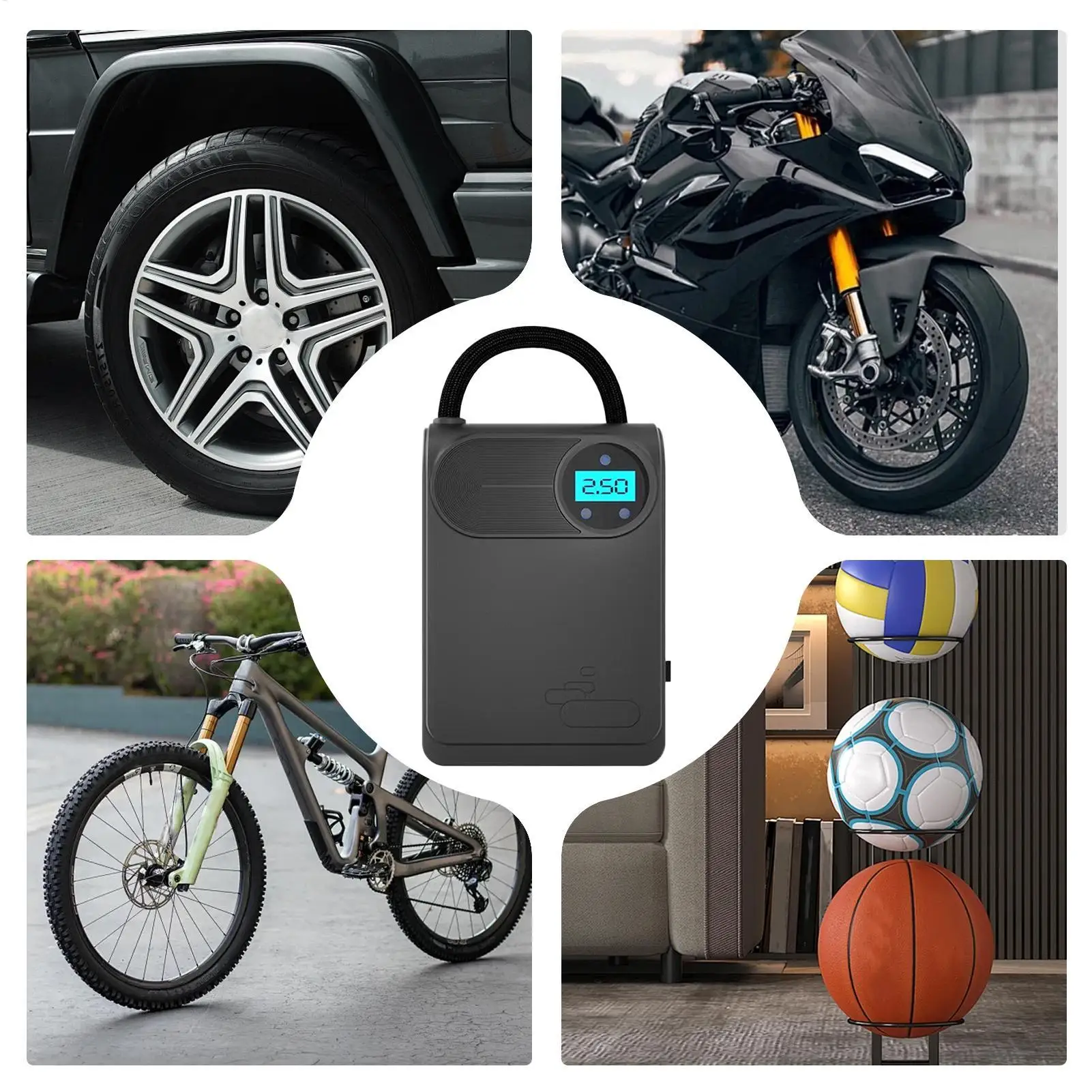 

Портативный насос для накачивания шин для автомобиля, портативный автоматический отключаемый автомобильный инструмент для накачивания, воздушный насос для авто, мотоциклов, велосипедов