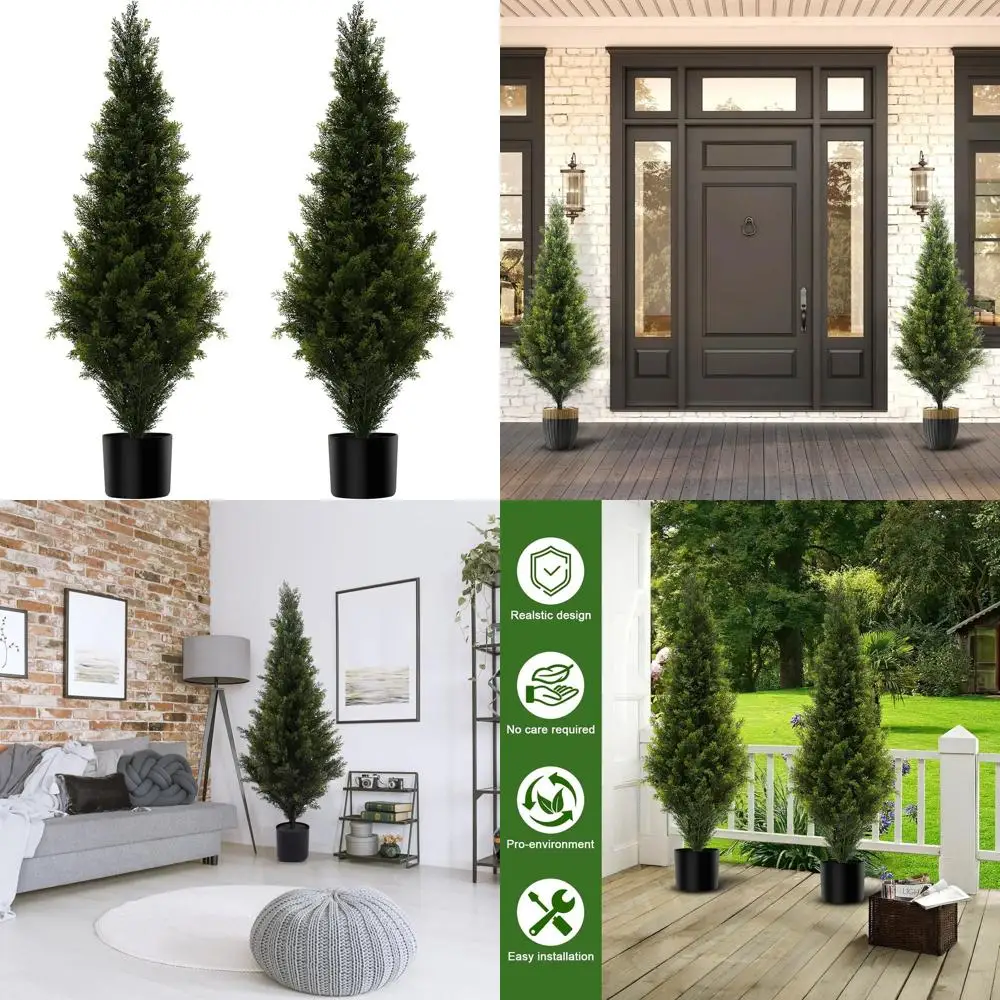 Juego de 2 Árboles de Pino Artificiales Realistas de 1.2 Metros de Altura, Ideales para Uso en Interiores o Exteriores, Perfectos para Decoración de Terrazas y Jardines