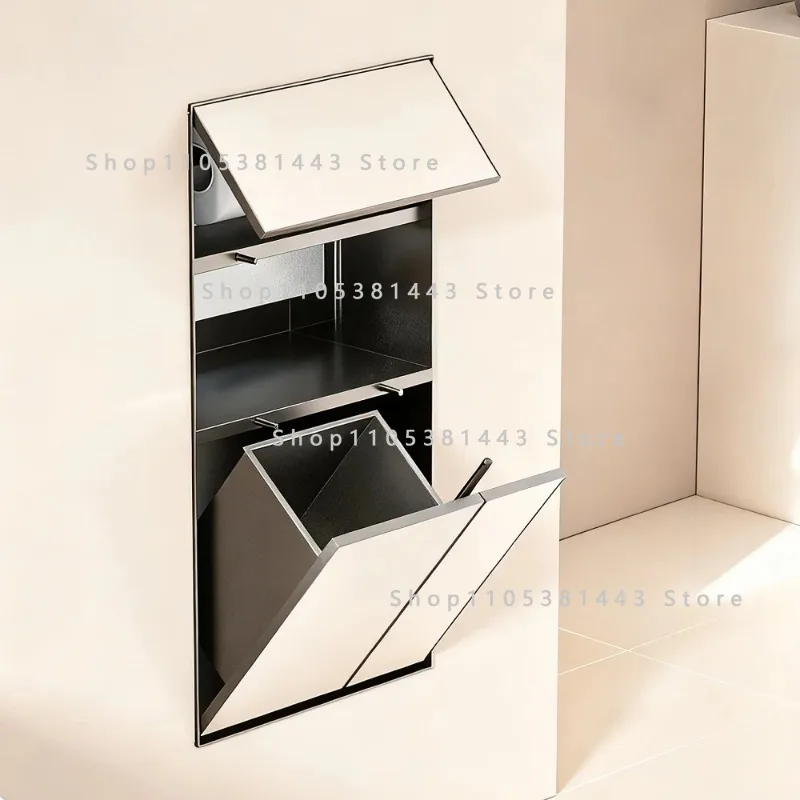 Multi-Functional Hidden Modern Corner Stainless Steel All-in-o-ne Toilet Paper Toilet Brush Holder Trash Can Wall Recessed Niche